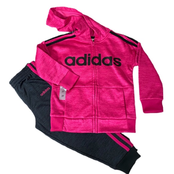 🎈SOLD🎈NWT Adidas Girls Magenta/Gray 2 Piece - Picture 2 of 4